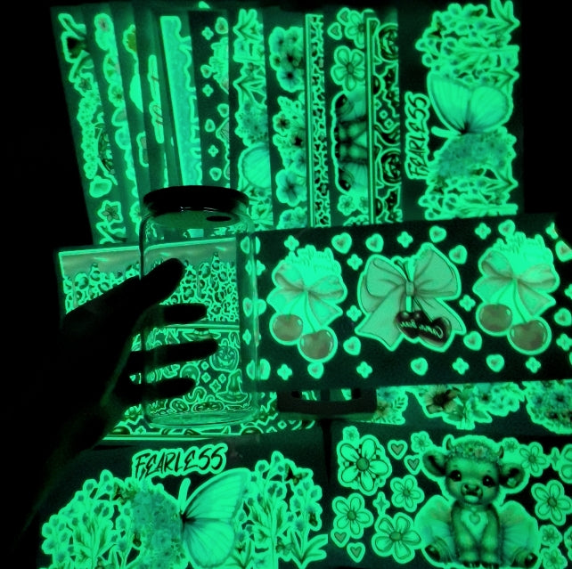 Wholesale Cartoon Random 15pcs Luminous 16oz Cup Stickers UV DTF Cup Wrap Transfer-Absorb Light First and Then Emit Light in The Dark for DIY Crafts Tumbler Decration